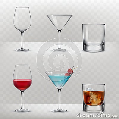 Set of glasses for alcohol Cartoon Illustration