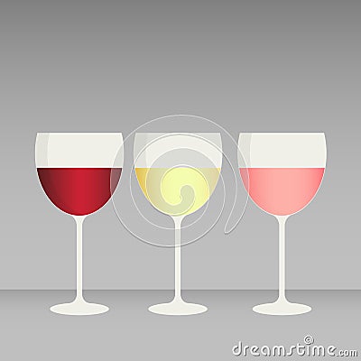 A set of glasses filled with different types of wine. eps 10 Vector Illustration