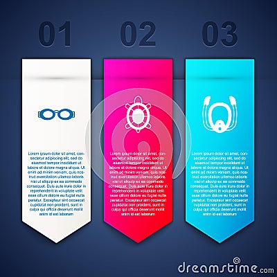 Set Glasses for swimming, Turtle and Diving mask with snorkel. Business infographic template. Vector Vector Illustration
