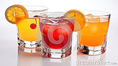 Set with glasses of tasty Tequila Sunrise cocktail, generative ai Stock Photo