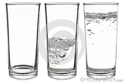 set of glasses of water isolated on white Stock Photo