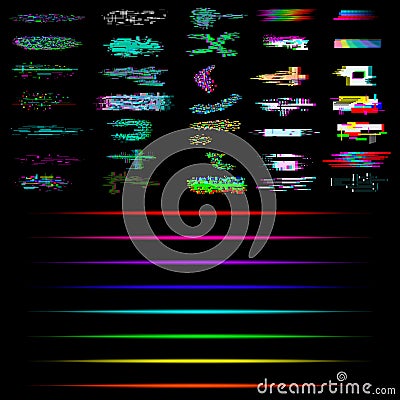 Set of Glitch and neon elements. Collection of glitch and neon effects Vector Illustration