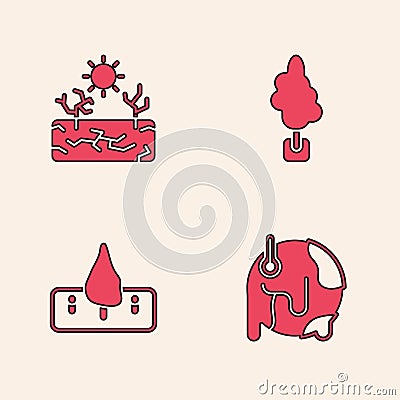 Set Global warming, Drought, Tree and Deforestation icon. Vector Vector Illustration