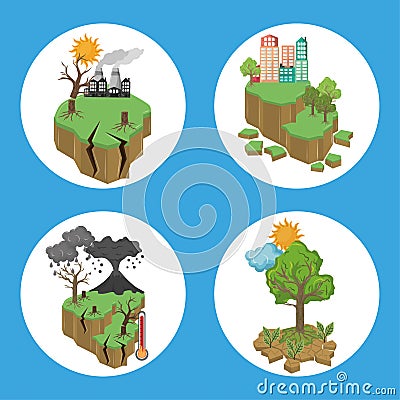 Set of global warming and pollution icons Vector Illustration