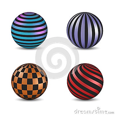 Set of glossy colored balls with strip and square fill, vector illustration. Vector Illustration