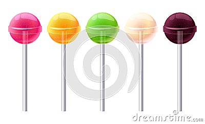 Set of glossy round colorful lollipops. Vector Illustration