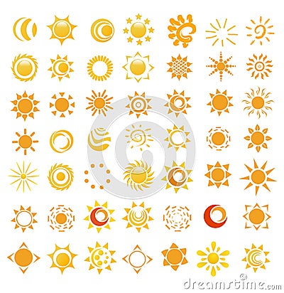 Set of glossy sun images Vector Illustration