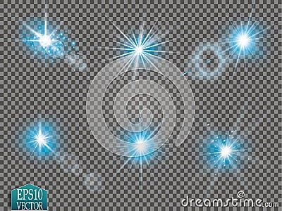 Set of glow light effect stars bursts with sparkles on transparent background. For illustration template art Vector Illustration