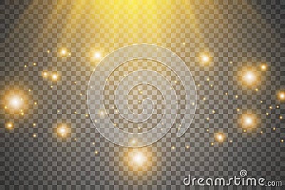 Set glow light effect with white sparks and golden stars shine with special light.White glowing light. Star Light from Vector Illustration