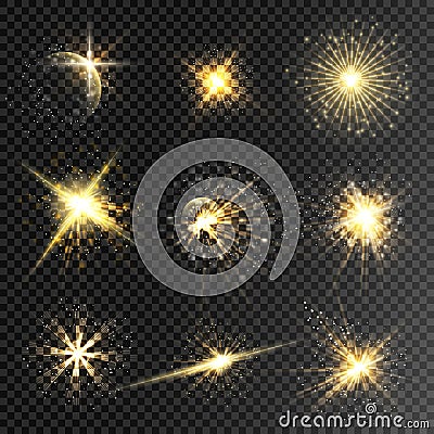 Set of glow stars and light effect bursts with sparkles i Cartoon Illustration