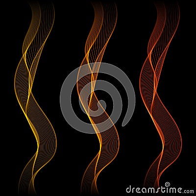 Set of Glowing Abstract Isolated Wave Lines for Black Background Stock Photo