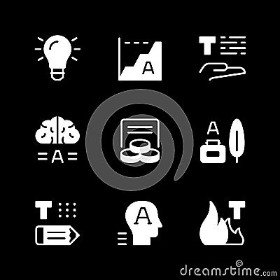 Set glyph icons of copywriting Vector Illustration