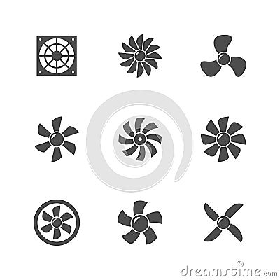 Set glyph icons of fan Vector Illustration