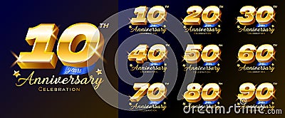 Set of gold anniversary celebration numbers, logo, emblem, design template for poster, banner, vector illustration Vector Illustration