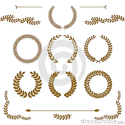 Set of gold award laurel wreaths and branches on white background, vector illustration Vector Illustration