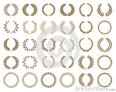 Set of gold award laurel wreaths and branches on white background, vector illustration Vector Illustration