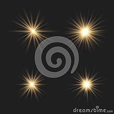 Set of gold beautiful stars. Vector Illustration