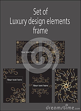 Set of gold black decorative luxury design elements. Labels and frames. Stock Photo