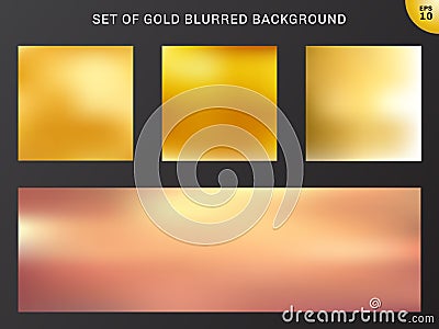 Set of gold blurred background luxury style. collection many beautiful golden color Vector Illustration