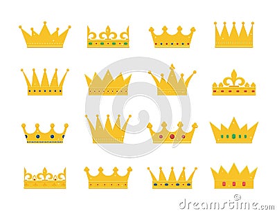 Set of gold crown icons. Vector Illustration