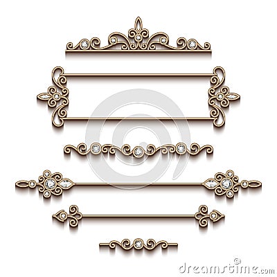 Set of gold jewelry design elements on white Vector Illustration