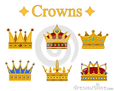 Set of gold king crown or pope tiara.Vector illustration Vector Illustration