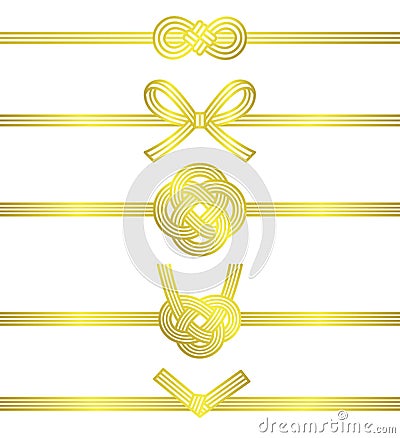 Set of gold mizuhiki illustrations. Vector Illustration