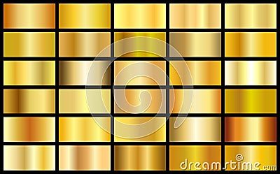 Set of gold realistic metal texture seamless gradient square vector backgrounds. Vector Illustration