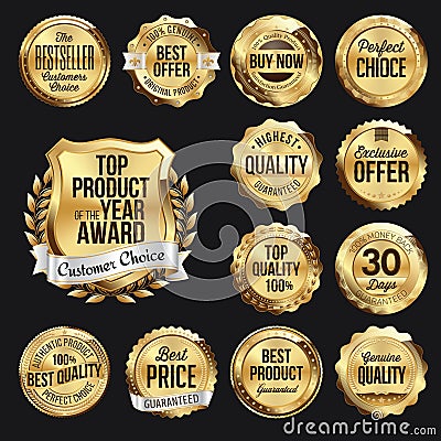 Set of Gold Retail Badges on Black Background. Vector Illustration