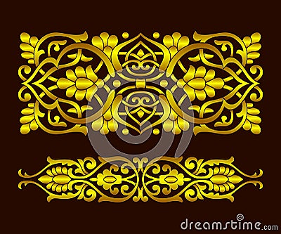 Set gold ribbon plant pattern in ethnic national style of Uzbekistan, Asia. Vector illustration. Vector Illustration