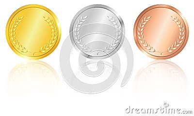 Gold, silver and bronze medals. Vector Illustration