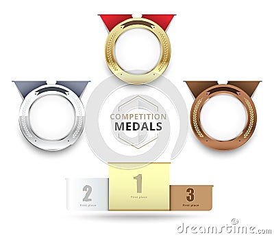 Set of gold, silver and bronze medals.vector stock. Vector Illustration