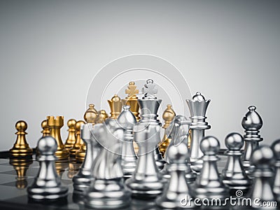 Set of gold and the silver chess pieces. Stock Photo