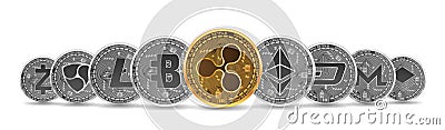 Set of gold and silver crypto currencies Vector Illustration