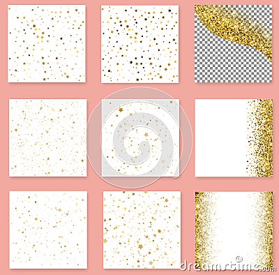 Set of Gold stars patterns. Confetti celebration, Falling golden Vector Illustration