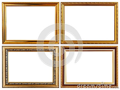 Set gold vintage wooden photo frame isolated on white. Saved wit Stock Photo