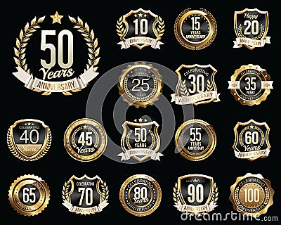 Set of Golden Anniversary Badges. Set of Golden Anniversary Signs. Vector Illustration