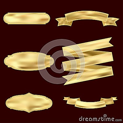 Set of golden banners and ribbons Vector Illustration