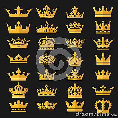 Set of golden crown icons, royals crown symbol vector illustration Vector Illustration