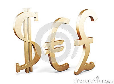 Set of Golden currency symbols on white background Stock Photo