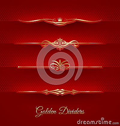 Set of golden decorative dividers Vector Illustration
