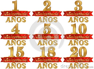 Set of golden digit and the word of the year. Translated from the Spanish. 3D illustration Cartoon Illustration