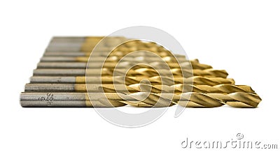 Set of golden drill bits Stock Photo