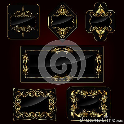 Set of Golden Frame Vector Illustration