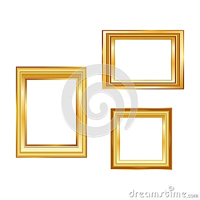 Set of golden frame isolated on white background. Classic style composition. Blank picture frame template. Modern design element f Vector Illustration