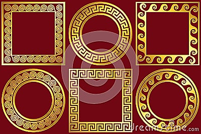 Set golden frames with Greek Meander pattern Vector Illustration