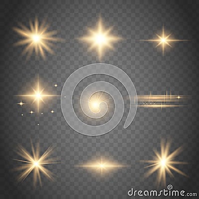 Set of golden glowing lights Vector Illustration