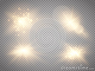 Set of golden glowing lights effects isolated on transparent background. Glow light effect. Star burst with sparkles. Vector Illustration