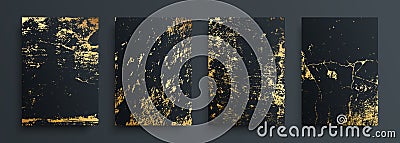 Set of golden grunge textures. Gold, grain, dirty, grungy effect for your design. Luxury covers collection. Vector Illustration