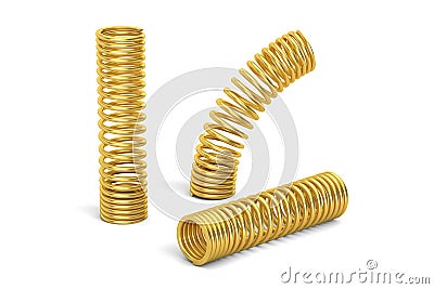 Set of golden helical coil springs, 3D rendering Stock Photo